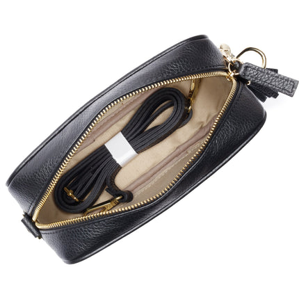 Elegant Black Crossbody Bag for Women – Adjustable Strap, Vegan Leather, Chic Tassel Detail
