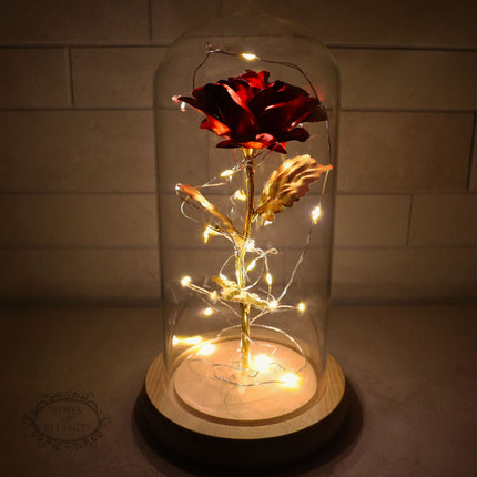 Eternal Gold Rose in Glass Dome with LED Lights – 24K Preserved Flower Gift for Her, Romantic Home Decor 4.7" x 7.9"
