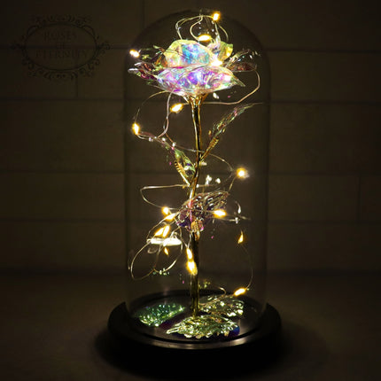 Eternal Gold Rose in Glass Dome with LED Lights – 24K Preserved Flower Gift for Her, Romantic Home Decor 4.7" x 7.9"