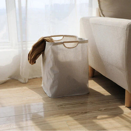Japanese-Inspired Foldable Laundry Basket – Neutral Beige Cotton & Linen Storage Bin with Handles