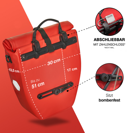 Waterproof Bike Pannier Bag – Durable Roll-Top Commuter & Touring Rack Bag with Reflective Accents