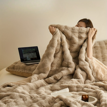 Ultra-Soft Beige Fleece Throw Blanket 51" x 63" – Plush Cozy Accent for Couch & Bedroom