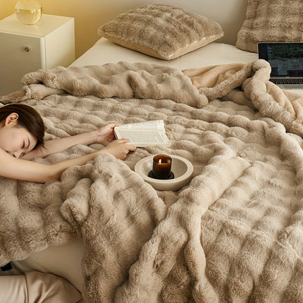 Ultra-Soft Beige Fleece Throw Blanket 51" x 63" – Plush Cozy Accent for Couch & Bedroom