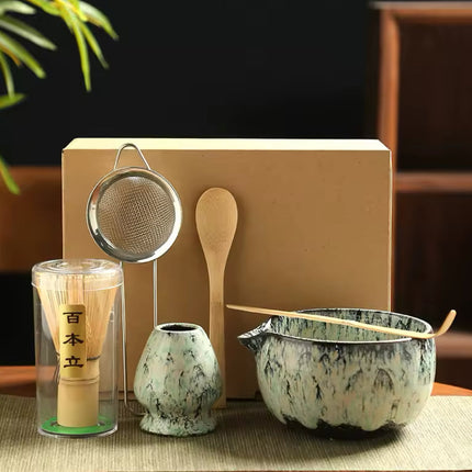 Traditional Japanese Matcha Tea Set – Complete Ceremony Kit with Bamboo Whisk, Bowl, and Accessories