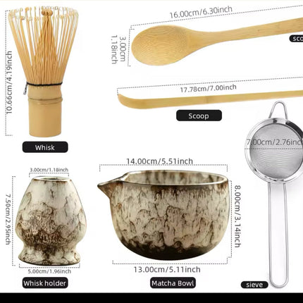 Traditional Japanese Matcha Tea Set – Complete Ceremony Kit with Bamboo Whisk, Bowl, and Accessories