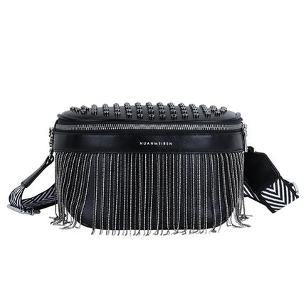 Trendy Fringe Crossbody Bag – PU Leather Shoulder Bag with Zipper & Adjustable Strap