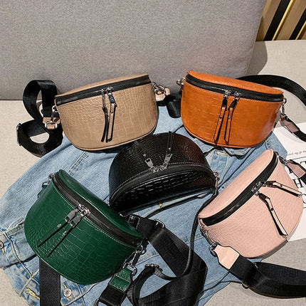 Trendy Croco Waist Bag with Double Zipper – Stylish & Functional Fanny Pack