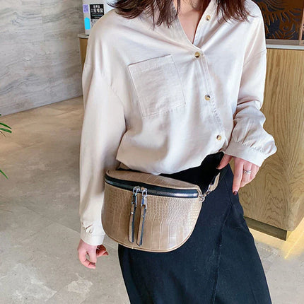 Trendy Croco Waist Bag with Double Zipper – Stylish & Functional Fanny Pack