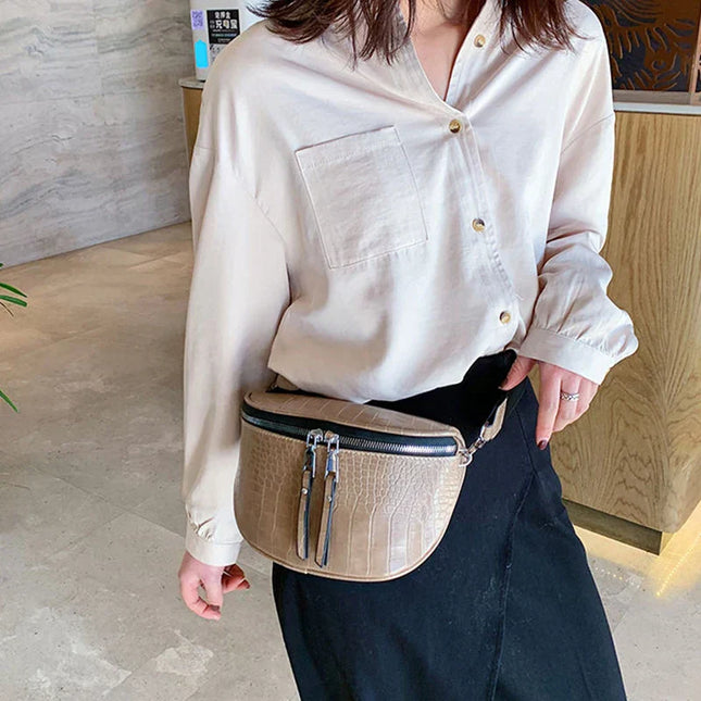 Trendy Croco Waist Bag with Double Zipper – Stylish & Functional Fanny Pack