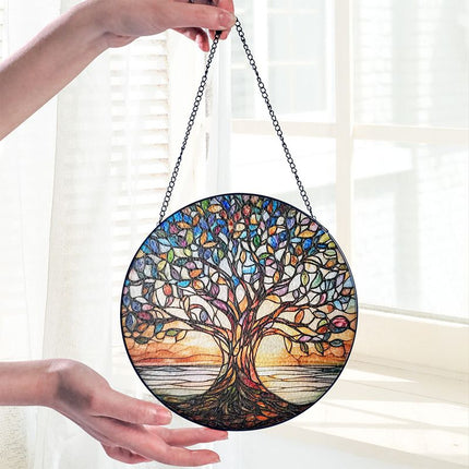 Handcrafted Tree of Life Stained Glass Suncatcher 8" – Colorful Window Hanging for Home & Garden