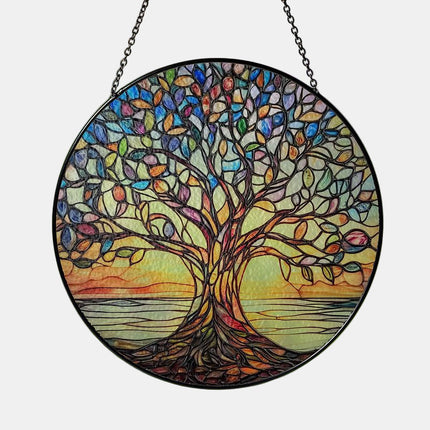 Handcrafted Tree of Life Stained Glass Suncatcher 8" – Colorful Window Hanging for Home & Garden