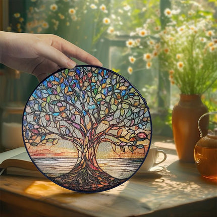 Handcrafted Tree of Life Stained Glass Suncatcher 8" – Colorful Window Hanging for Home & Garden