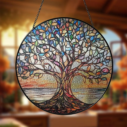 Handcrafted Tree of Life Stained Glass Suncatcher 8" – Colorful Window Hanging for Home & Garden