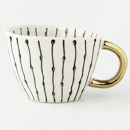 Elegant Hand-Painted Ceramic Mug with Gold Handle – 12 oz Artistic Coffee & Tea Cup