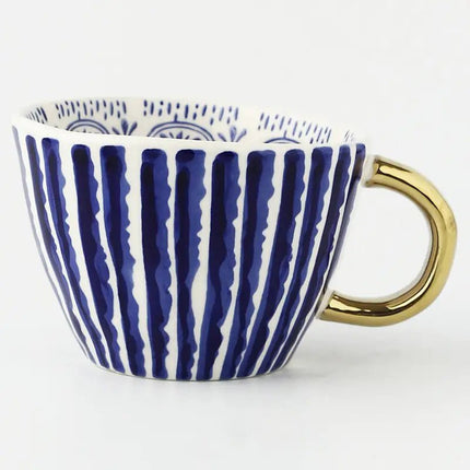 Elegant Hand-Painted Ceramic Mug with Gold Handle – 12 oz Artistic Coffee & Tea Cup
