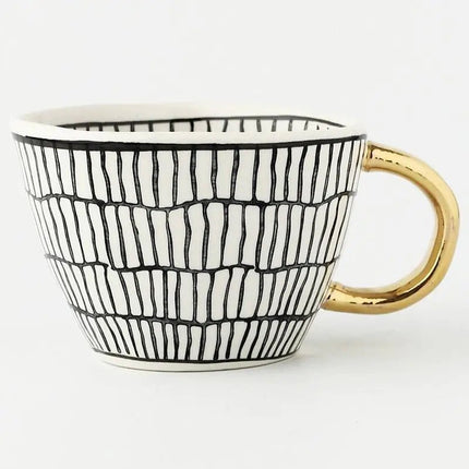 Elegant Hand-Painted Ceramic Mug with Gold Handle – 12 oz Artistic Coffee & Tea Cup
