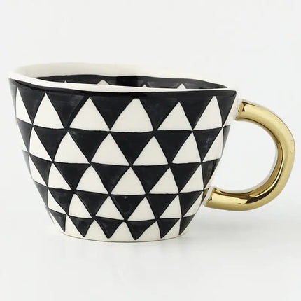 Elegant Hand-Painted Ceramic Mug with Gold Handle – 12 oz Artistic Coffee & Tea Cup