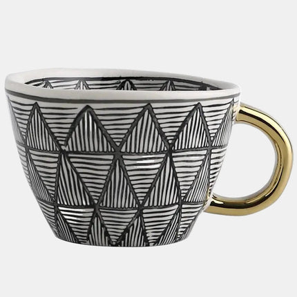 Elegant Hand-Painted Ceramic Mug with Gold Handle – 12 oz Artistic Coffee & Tea Cup