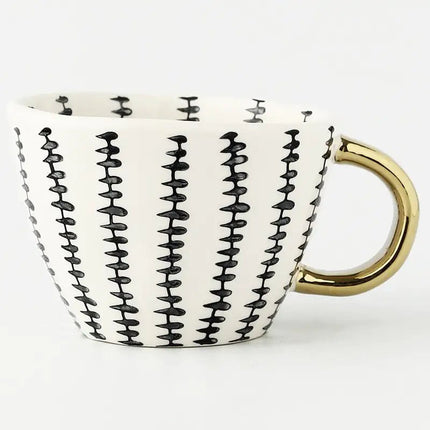 Elegant Hand-Painted Ceramic Mug with Gold Handle – 12 oz Artistic Coffee & Tea Cup
