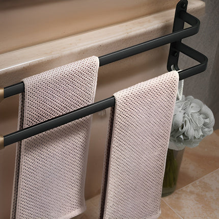 3-Tier Black Wall Towel Rack – No-Drill Bathroom Organizer & Space-Saving Storage Shelf