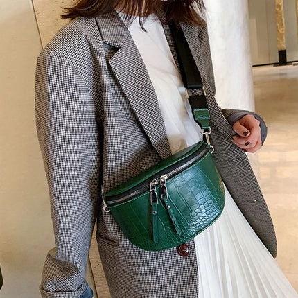 Trendy Croco Waist Bag with Double Zipper – Stylish & Functional Fanny Pack