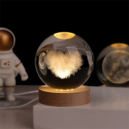 3D Crystal Ball LED Night Light – Warm White USB Lamp with Galaxy Design | Perfect Gift for Space Lovers