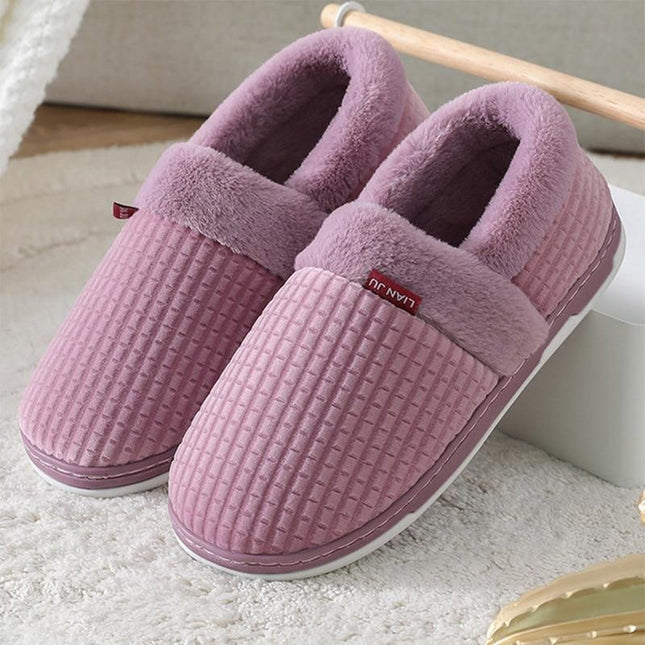Unisex Fleece-Lined Winter Slippers – Soft Fabric, Warm Lining, Non-Slip Sole
