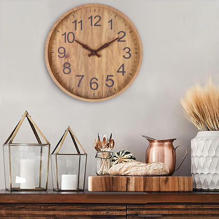 Elegant Silent Wooden Wall Clock – 12" Battery-Operated, Minimalist Design for Kitchen & Living Room