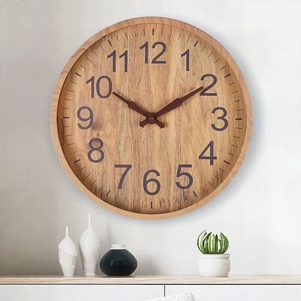 Elegant Silent Wooden Wall Clock – 12" Battery-Operated, Minimalist Design for Kitchen & Living Room