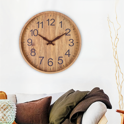 Elegant Silent Wooden Wall Clock – 12" Battery-Operated, Minimalist Design for Kitchen & Living Room