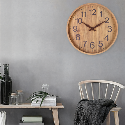 Elegant Silent Wooden Wall Clock – 12" Battery-Operated, Minimalist Design for Kitchen & Living Room