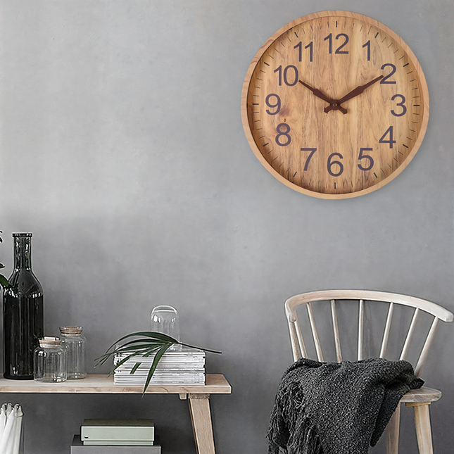 Elegant Silent Wooden Wall Clock – 12" Battery-Operated, Minimalist Design for Kitchen & Living Room