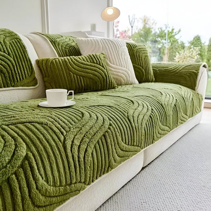 Velvet Non-Slip Sofa Cover for 2-4 Seat Couch – Plush Furniture Protector & Modern Mist Fit