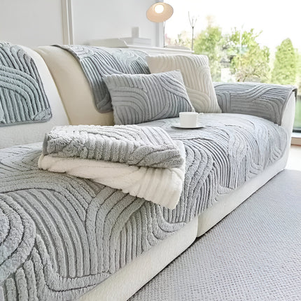 Velvet Non-Slip Sofa Cover for 2-4 Seat Couch – Plush Furniture Protector & Modern Mist Fit