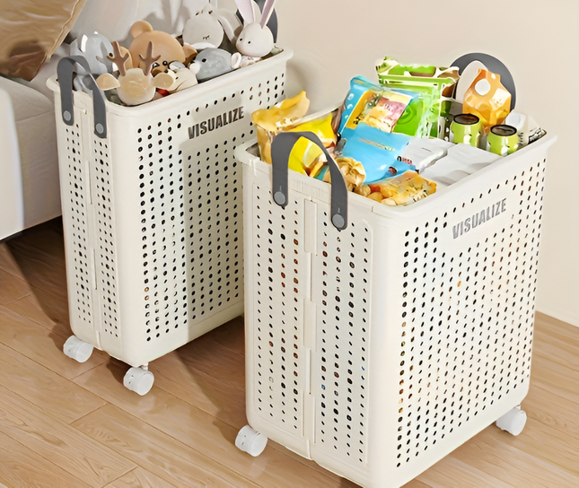 Rolling Laundry & Storage Basket with Handles – Collapsible Organizer on Wheels