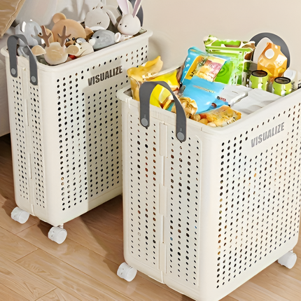 Rolling Laundry Hamper with Lid & Handles – Foldable Slim Clothes Basket on Wheels for Bedroom, Bathroom & Laundry Room