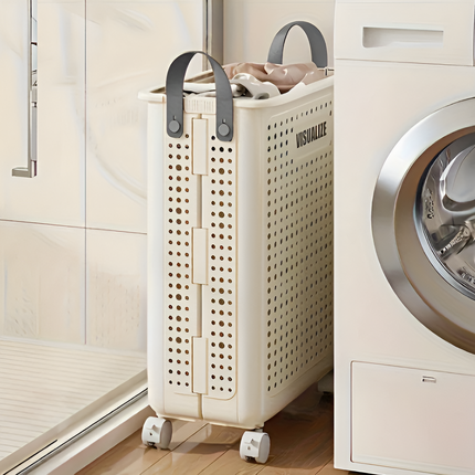 Rolling Laundry Hamper with Lid & Handles – Foldable Slim Clothes Basket on Wheels for Bedroom, Bathroom & Laundry Room