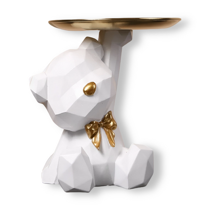 Modern Geometric Bear Statue with Key Holder – Decorative Resin Organizer for Home or Office