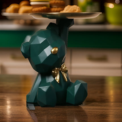 Modern Geometric Bear Statue with Key Holder – Decorative Resin Organizer for Home or Office