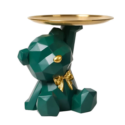 Modern Geometric Bear Statue with Key Holder – Decorative Resin Organizer for Home or Office