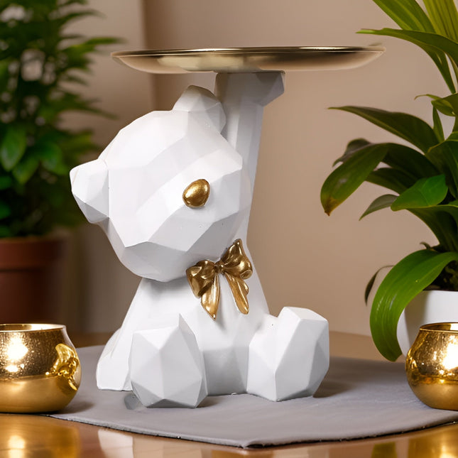 Modern Geometric Bear Statue with Key Holder – Decorative Resin Organizer for Home or Office