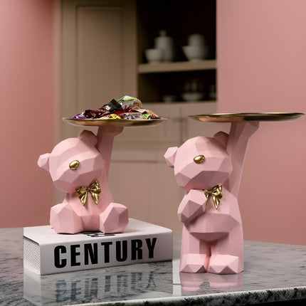 Modern Geometric Bear Statue with Key Holder – Decorative Resin Organizer for Home or Office