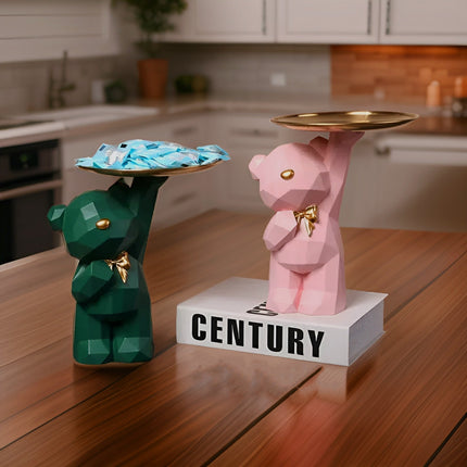 Modern Geometric Bear Statue with Key Holder – Decorative Resin Organizer for Home or Office