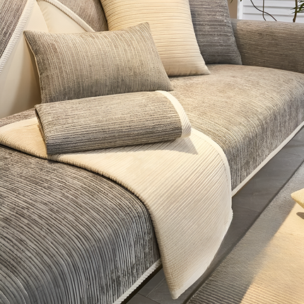 Striped Chenille Pet-Friendly Sofa Cover 27.6" × 27.6" up to 35.4" × 94.5" – Non-Slip Couch Protector for Pets & Families