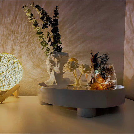 Elegant Round Ceramic & Wood Serving Tray 12" – Modern Home Décor & Stylish Tableware