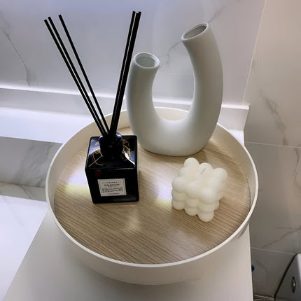 Elegant Round Ceramic & Wood Serving Tray 12" – Modern Home Décor & Stylish Tableware