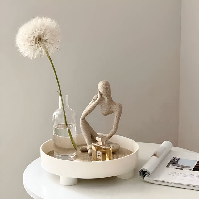 Elegant Round Ceramic & Wood Serving Tray 12" – Modern Home Décor & Stylish Tableware