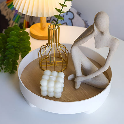 Elegant Round Ceramic & Wood Serving Tray 12" – Modern Home Décor & Stylish Tableware