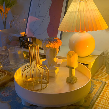 Elegant Round Ceramic & Wood Serving Tray 12" – Modern Home Décor & Stylish Tableware