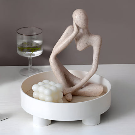 Elegant Round Ceramic & Wood Serving Tray 12" – Modern Home Décor & Stylish Tableware